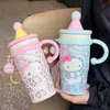 Taza aislada con asa de gato de dibujos animados con estampado de leopardo, acero inoxidable 316, diseño elegante y lindo para niñas, mini taza de hielo, botella de agua de gran capacidad
