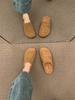 Couro Genuíno Outono e Inverno Novos Casuais Sapatos Meio Sapatos Baotou de Solado Grosso Sola Plana Combinam com Tudo Slip-on Vintage Sapatos Burkenneth Sapatos de Camada Única Femininos