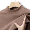 Camiseta de Manga Larga para Hombre Estilo Transfronterizo, Capa Base de Forro Polar Doble Cara, Cuello Medio para Primavera y Otoño, Tejido Cepillado, Top Versátil de Otoño