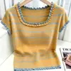 Nueva Camisa de Punto a Rayas Francesas para Mujer Verano 2026, Manga Corta, Versátil, Casual, Impresionante, Adelgazante, Rejuvenecedora, Top de Lujo Ligero
