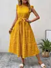 Moda Feminina Europeia e Americana Amazon Cross-Border 2026 Novo Estilo de Verão Vestido com Manga Bufante e Textura de Nó