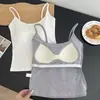 Camisola de encaje con paneles de lyocell cepillado de tirantes finos para otoño e invierno para mujer con copas, corte ajustado y hermoso diseño en la espalda