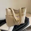 Bolsa feminina grande de lona simples estilo coreano, nova bolsa de ombro elegante para o inverno de 2025 para sair