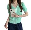 Cárdigan de Punto de Manga Larga con Cremallera Doble y Costuras de Estilo Coreano Elegante y a la Moda para Verano, Estilo Lazy, Cuello para Mujer, Manga Corta