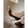 Novo Estilo Estampa de Leopardo Metálica Salto Alto, Sapatos Stiletto de Bico Fino, Sexy Estilo Irmã Real Banquete Versátil Salto Alto