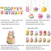 Conjunto de Decoração de Festa de Aniversário Tema Amazon Squishy Crystal Bun com Toalha de Mesa Descartável, Faixa e Balões