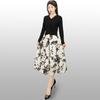 2024 Estilo Han Feminino Início de Outono Novo Suéter de Tricô Slim-Fit e Saia Estampada de Chiffon Conjunto Elegante de Duas Peças