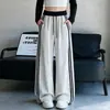 Calça de Moletom Listrada de Perna Larga Nova para Meninas - Primavera e Outono de 2026, Cintura Alta, Caimento Solto, Calça Longa Esportiva Casual para Crianças Mais Velhas
