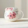 Taza de Cerámica Dinastía Tang y Song, Taza de Oficina con Flor de Melocotón Pintada a Mano, Taza Personal Estilo Chino con Separación de Agua y Tapa