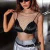 AYJ Amazon INS Europeo y Americano Transfronterizo AliExpress Top de Malla con Lentejuelas Cuello Redondo Manga Corta para Mujer Y2107