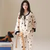 Algodón PuroPijama para Mujer Manga Larga Pantalón Largo Estilo Primavera y Otoño Jersey Dibujos Animados Lindo Se Puede Usar Fuera de Casa Conjunto de Ropa para Mujer