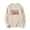 Camiseta de Manga Larga para Mujer Estilo Americano Hombro Derecho Cuello Redondo Diseño de Estampado de Dibujos Animados Nueva Prenda Exterior Casual Primavera y Otoño