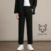 Pantalones de otoño para hombre estilo Hong Kong, corte limpio, color liso, pierna curva, caída, corte slim, estilizan, versátiles, pierna recta, pantalones casuales