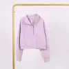 Sudadera Lulu con Cuello Alto y Media Cremallera con Etiqueta, En Stock Entrega Directa, Etiqueta Dorada, Cremallera Dorada, Sudadera Casual Suelta Corta de Felpa