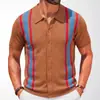 Cárdigan de Punto para Hombre Verano Nuevo Estilo Rayas en Contraste Manga Corta Casual Camisa Polo Exportación Europea y Americana Ropa para Hombre Sy0171