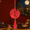 Festival do Meio do Outono Vermelho Vazado Tassel de Madeira Pingente Estilo Chinês Ornamento de Pendurar Festivo Festival do Meio do Outono Significado Auspicioso Pingente de Tassel