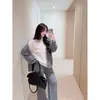 Comercio Exterior Ropa de Mujer Toma Real Nuevo Estilo Estilo Coreano Cremallera Doble Prendas de Punto con Capucha + Pantalones Casuales Rectos Conjunto de Dos Piezas