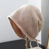 Gorro de lã com cordão estilo japonês, gorro de tricô com cordão, gorro de tricô de lã feminino para outono e inverno, gorro para clima frio para mulheres