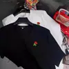 Camiseta de Manga Corta de Alta Gama para Hombre y Mujer 2024 Nueva Moda Bordado de Rosa Cuello Redondo Top para Pareja