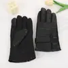 Guantes Gruesos Cálidos Forrados de Lana de Cuero PU para Hombre Invierno Exterior Ciclismo y Montañismo Antideslizantes Pantalla Táctil de Cinco Dedos