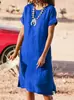 Ropa de mujer transfronteriza, exportación de eBay, vestido con abertura, plisado, Amazon, estilo europeo y americano, cuello redondo, manga corta, para mujeres