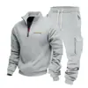 Amazon Europeia Transfronteiriça Tamanho Casual Moda Pesado Plus Veludo Casual Gola Alta Moletom Roupa de Trabalho Calça Longa Conjunto Esportivo Masculino