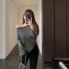 Moda Coreana de Punto Rayado a la Moda Hombros Descubiertos Mangas Acampanadas Corte Ajustado Suéter Pulóver para Mujer Otoño Invierno Nuevo L0918Z