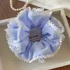Goma para el Pelo Fruncida de Doble Capa Dulce con Adorno de Encaje Azul para Niñas, Lazo para Cola de Caballo, Accesorio Elástico para el Cabello con Volantes