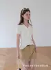 Camiseta de manga corta con cuello polo de hombro recto estilo old money para mujer, top de punto de verano con cuello de solapa, blanco fino