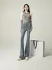 Jeans retro micro-lar 2024 nuevo tiro alto adelgazante diseño de nicho corte ajustado pantalones acampanados deshilachados para niños