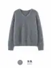 Suéter suave de lana cepillada para otoño e invierno para mujer, 90% lana, 5% cachemira, mezcla de seda de morera, cuello en V, amarillo ganso, tejido mullido
