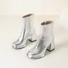 Botas de moda de tacón alto para tallas grandes para otoño e invierno, botines versátiles de corte bajo con punta cuadrada, plataforma impermeable, ligeras, cremallera lateral, tacón cuadrado, botas para mujer de comercio transfronterizo