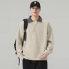 Novedad Otoño/Invierno 2026: Sudadera a cuadros para hombre con cuello camisero y detalle de botones, Estilo High Street Americano, Manga larga, Top de marca de moda de Hong Kong