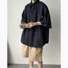 Camisa Oversize de Manga Corta Estilo Retro Japonés para Hombre, Marca Trendy de Verano Ropa de Trabajo Casual Chaqueta de Media Manga Plisada