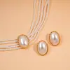 Collar de Perlas Multicapa con Incrustaciones de Diamantes en Forma Ovalada Transfronterizo Europeo y Americano Cadena para Clavícula con Cuentas Set de Joyería de Lujo Ligero de Alta Gama para Mujeres
