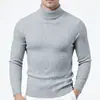 Suéter de cuello alto para hombre de otoño/invierno transfronterizo europeo y americano, top de punto casual de manga larga, capa base de punto de ochos de color liso cálido