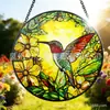 Colibrí Girasol Vitral Atrapasol Redondo Decoración Colgante para Ventana de Jardín Exclusivamente para Suministro Transfronterizo Adorno Colgante para Jardín
