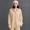 Suave y acogedor suéter de cachemira 2026 otoño/invierno nuevo para mujer, ajuste holgado, con media cremallera, cuello retorcido, suéter de punto base