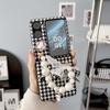Adecuado para OPPO Find N2 Funda de teléfono plegable houndbird Plaid Funda protectora plegable Bufanda de seda Pulsera de perlas