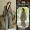 Camisola de Cetim Estampada de Leopardo com Renda, Mangas Longas, Macia e Amiga da Pele, Robe Casual para o Dia a Dia em Casa 956