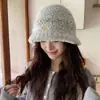 Gorro de Lana Retro de Bloques de Color de Invierno para Mujer Mostrando la Cara, Gorro de Pescador de Lana Tejida Cálido de Bloques de Color Pequeño de Alta Gama con Cubre-bocas