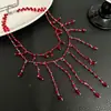 Nuevo Collar con Borla de Cristales Rojos para Mujer, Diseño de Nicho, Elegante y Exquisita Cadena para el Cuello Accesorio para la Clavícula