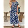 Vestido Estampado de Verano 2026, Estilo Europeo y Americano, para Mujer, Vestido Largo Holgado Estilo Vacaciones, Cuello Redondo Manga Corta Vestido de Playa