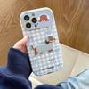 Funda para Teléfono Móvil Ins Cuadros Azules y Blancos Perro Bordado Adecuada para Apple 16Promax 13/14 Cubierta Protectora 15 Correa Creativa