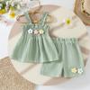 Ropa para Niñas, Conjunto de Verano, Niñas Pequeñas, Camisola Infantil con Adorno de Encaje, Top Fruncido con Shorts, Nuevo Estilo Más Vendido para Bebés y Niños Pequeños