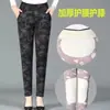 Calças de algodão de lã de camelo para mulheres de meia-idade e idosas Calças slim de inverno para mães com agasalhos elásticos de cintura alta e calças quentes