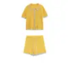 Conjunto de Malha Casual Feminino Novo para Exportação Transfronteiriça Europeia e Americana: Camisa Polo de Malha + Conjunto de Shorts de Malha