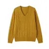 26 Nueva Colección Otoño/Invierno: Suéter de Punto Grueso con Trenzas Sueltas de Cachemir con Cuello en V Estilo Ralph Lauren 230g