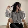 Chic Coreano Transfronteiriço2026 Novo Estilo Primavera Camisa Francesa Curta com Manga Bufante para Mulheres, Blusa Slim Fit para Figuras Baixas