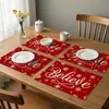 Nuevos manteles individuales de lino transfronterizos de Amazon para celebraciones festivas, Navidad, árboles de Navidad, muñecos de nieve y decoraciones para fiestas navideñas